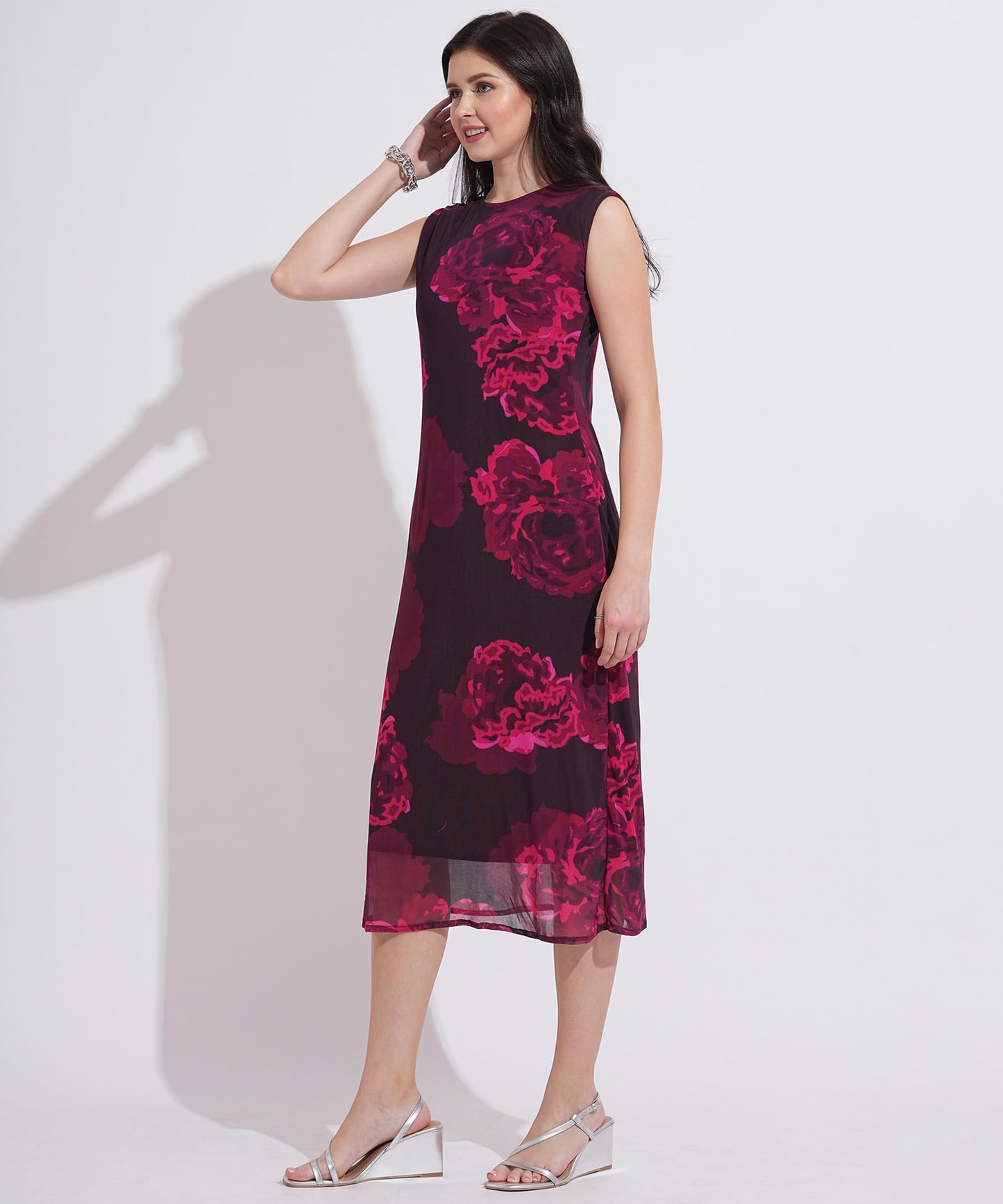 Masalli Fashion Women's Wine Floral Printed Bodycon Dress