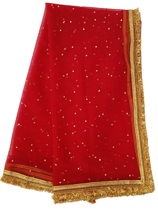 faith visit Women's Self Design Net Dupatta (red-mkda_Red_free size)