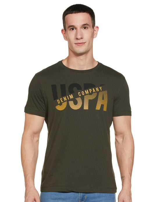 U.S. POLO ASSN. Mens Solid Half Sleeve Round Neck T-Shirts (UDTSHS0411_Olive_L)