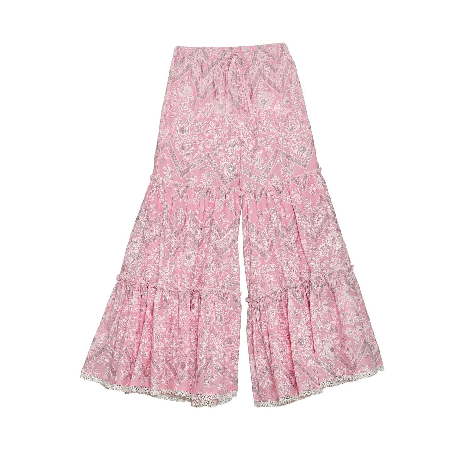 BIBA GIRLS PRINTED GATHERED KID(KWWHITE BLOOMS5764_PINK_15)