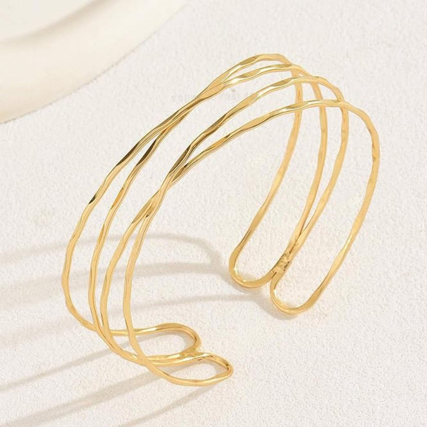 Young & Forever Minimalist Upper Arm Cuff Bracelet, Open Design, Gold-Toned Metal, Triple Band for Women and Girls