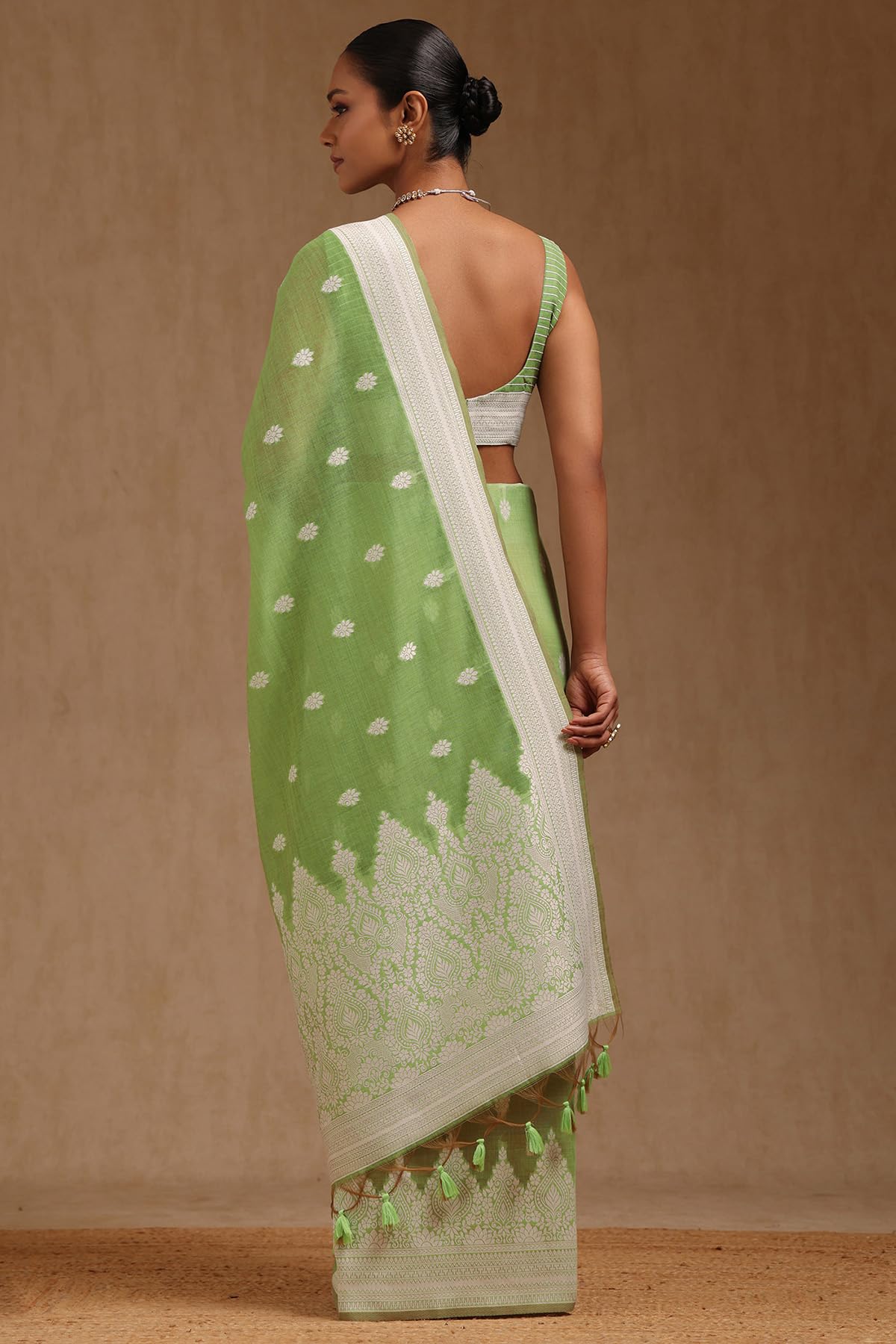 Soch Womens Light Green Chanderi Woven Design Saree