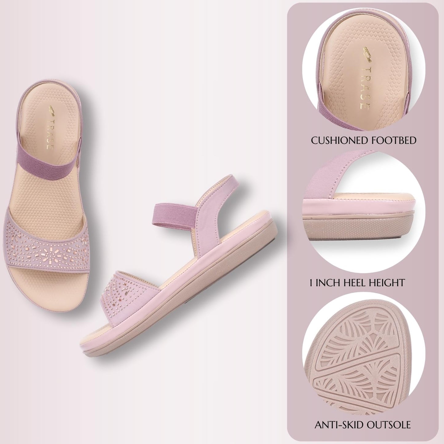 TRASE Trendy Flat Sandals For Woman And Girls (Pink, 8 Uk)