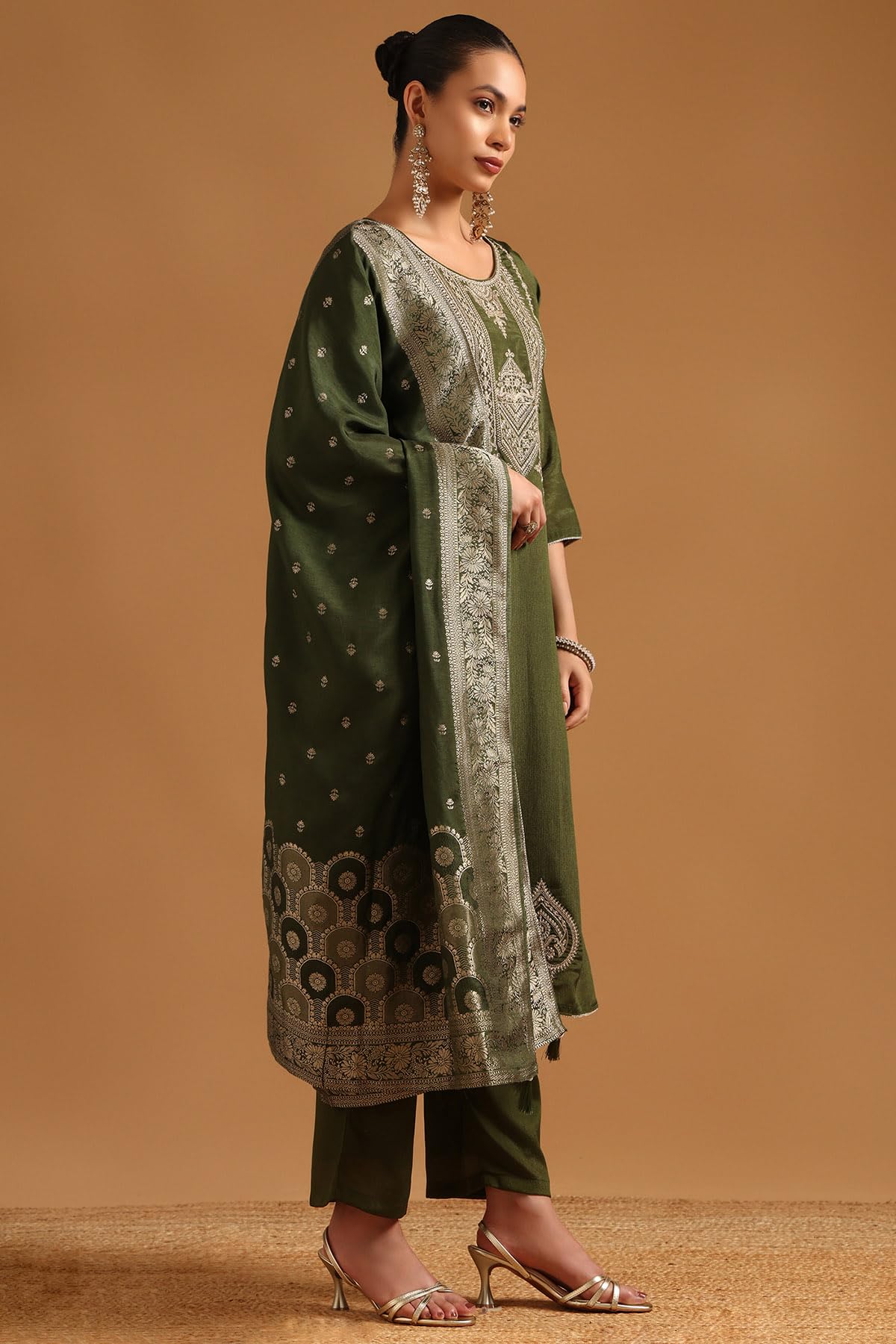 Soch Womens Green Viscose Blend Ethnic Motifs Salwar Suit With Zari
