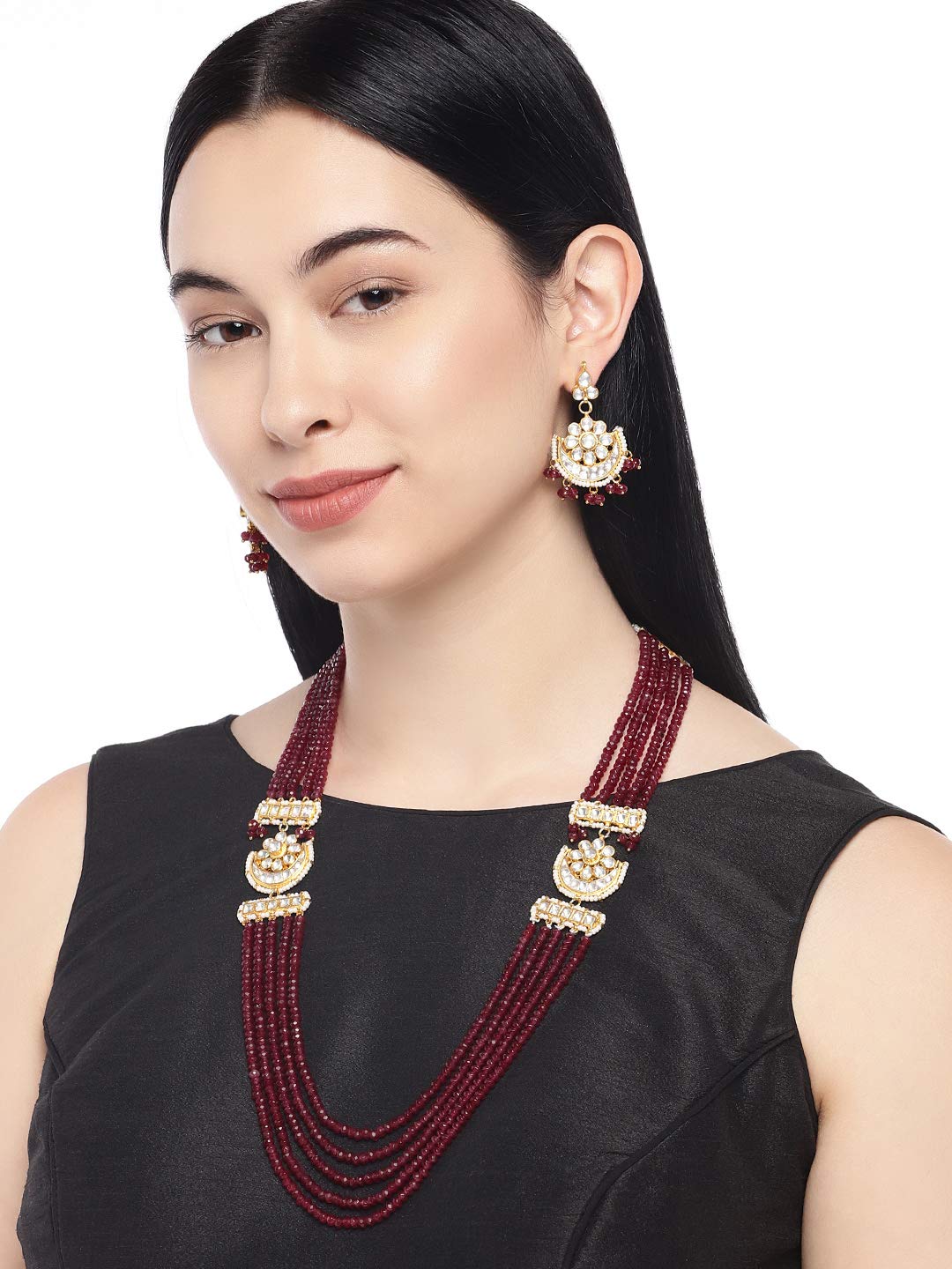 ACCESSHER Gold toned Ruby crystals and Handcrafted kundan and pearl embellished Jewellery set for women and girls set of 1