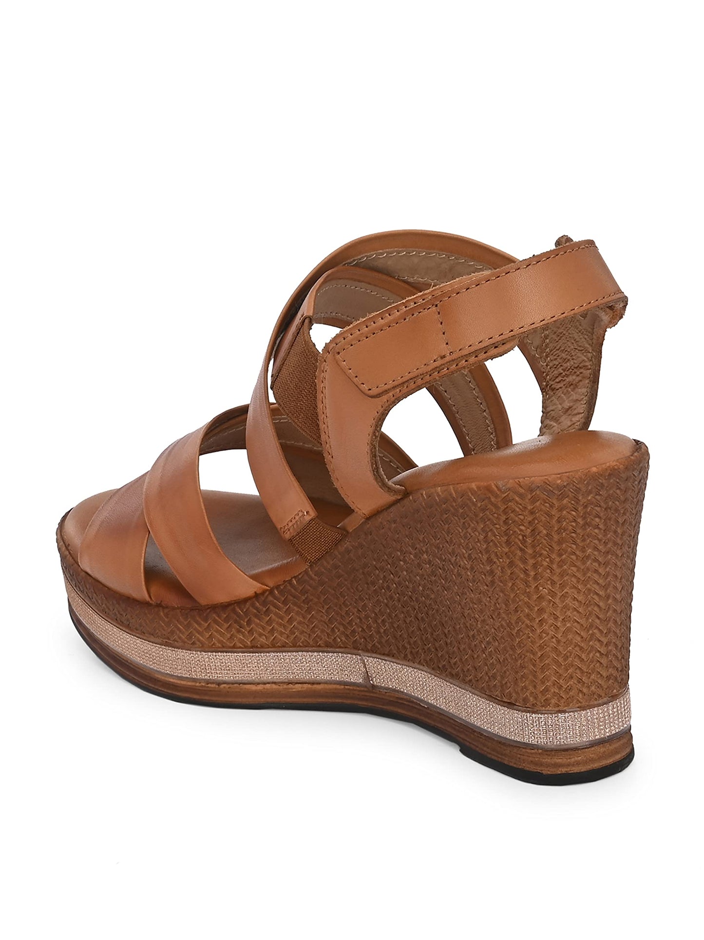 Delize Light Leather - Tan leather and multi coloured jute women cross strap Sandal,64252 41