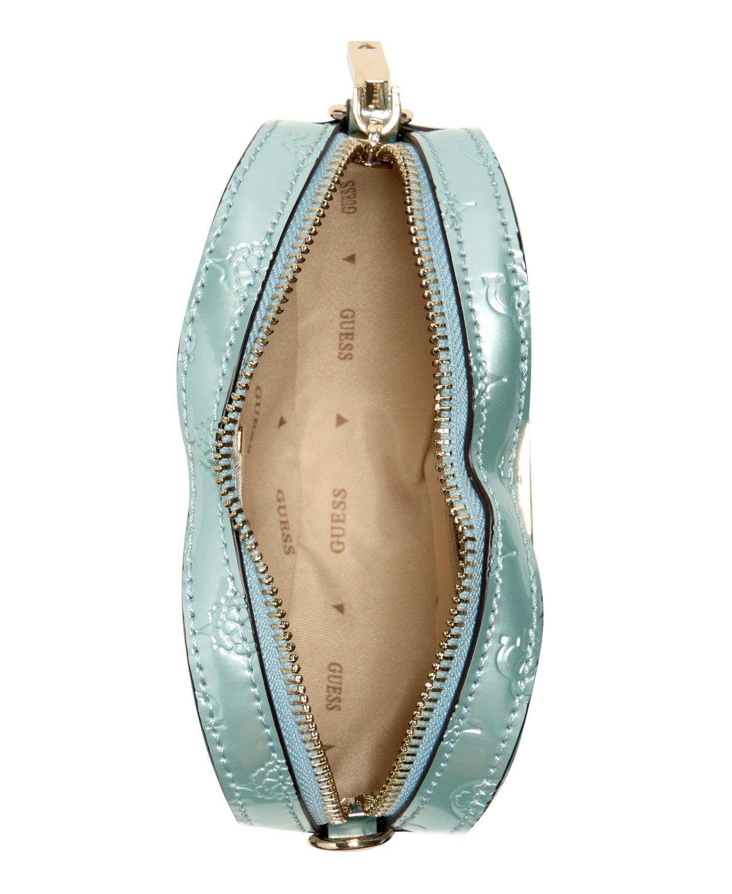 GUESS Powder Blue Logo Textured Arnela Mini Heart Shape Crossbody Bag