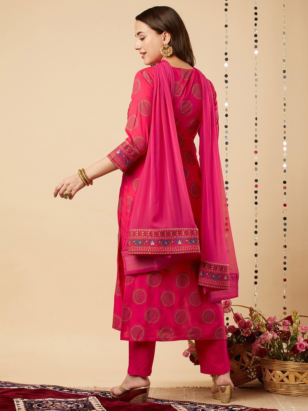 LOVISTA Womens Printed Rayon Straight Kurta Pant and Dupatta Set for Women Ethnic Tunic Kurtis Set