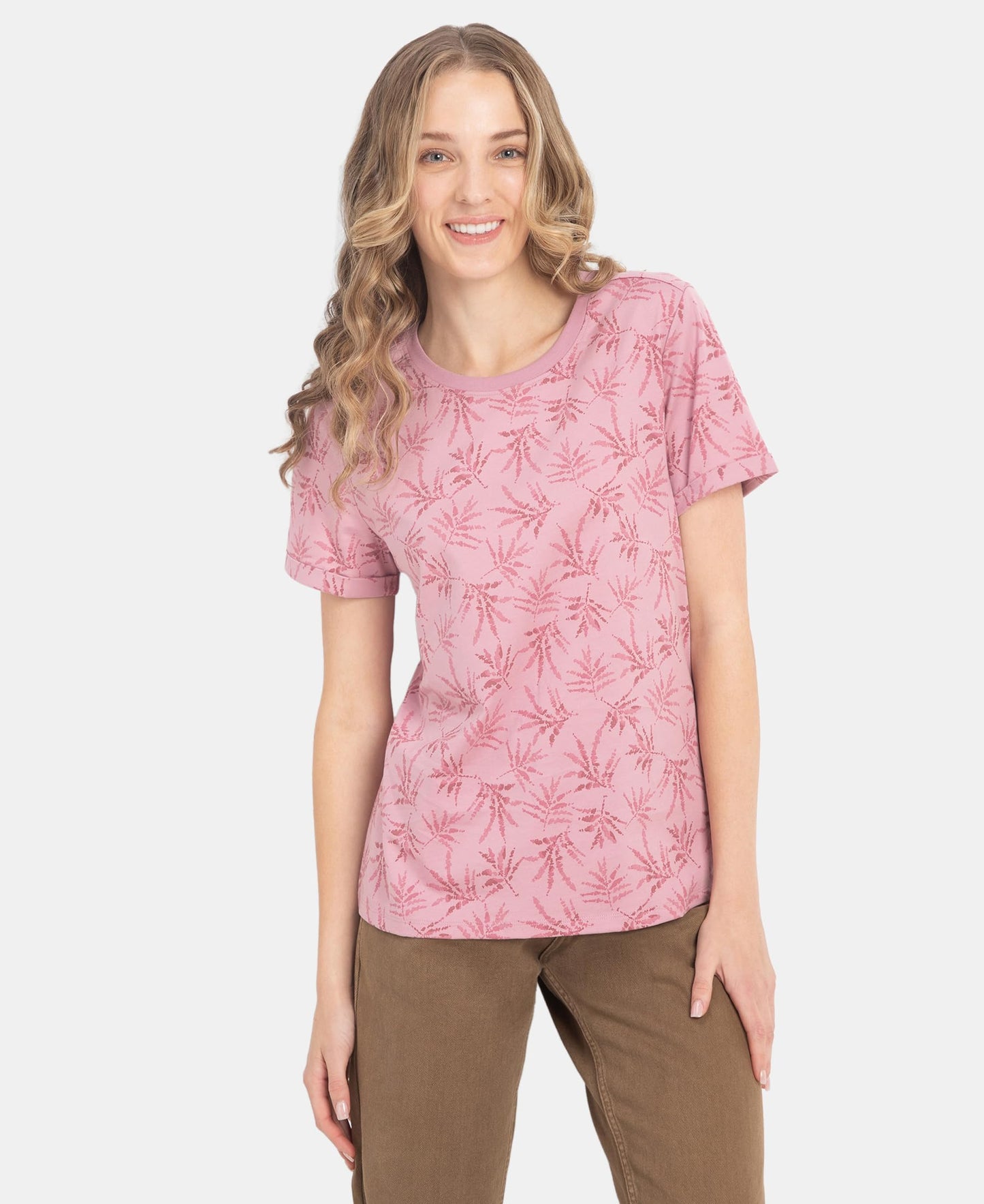 Jockey A144 Women's Super Combed Cotton Relaxed Fit Printed Half Sleeve T-Shirt_Lilas_XL