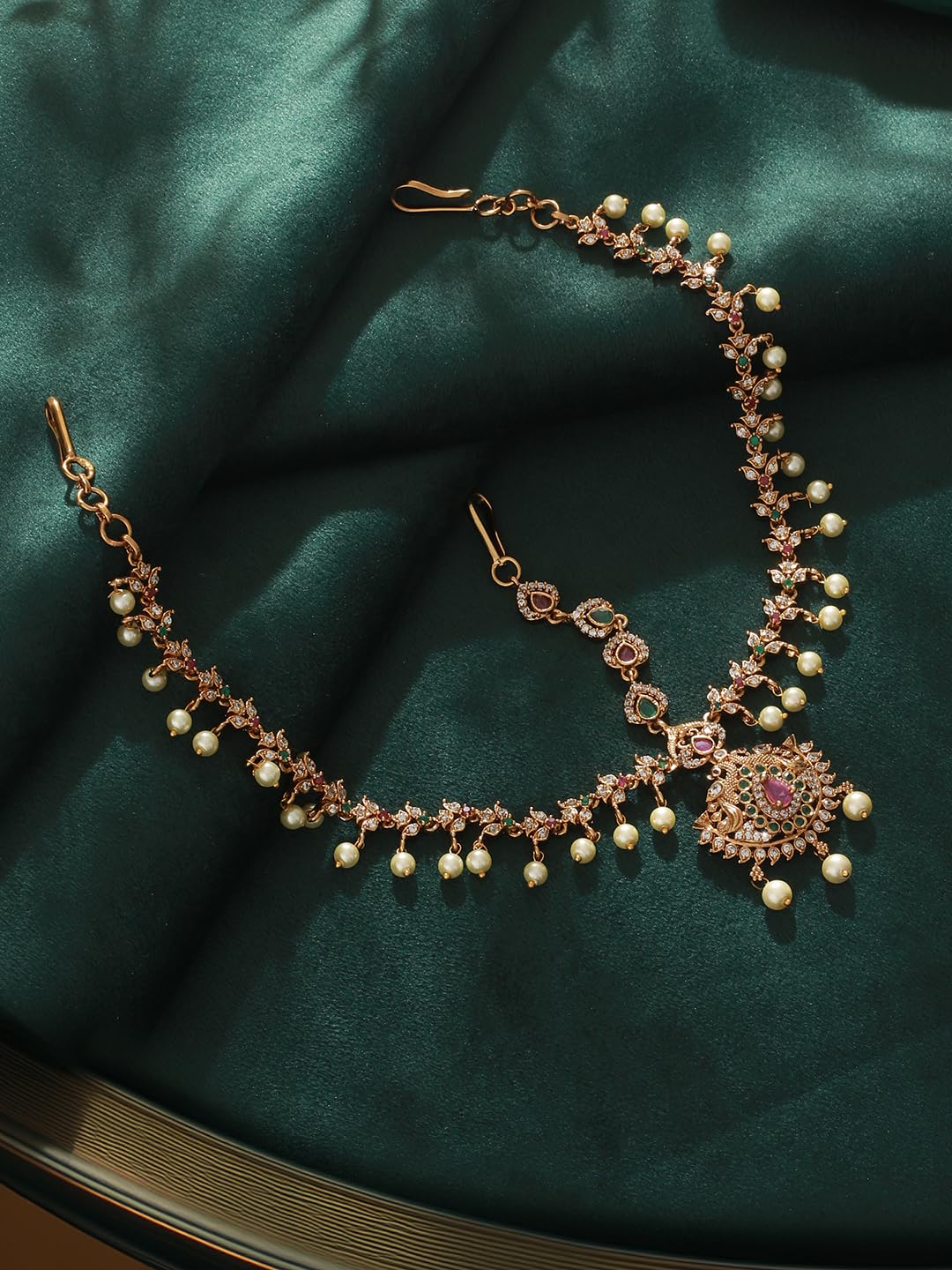 Saraf RS Jewellery- AD Studded Beaded Bridal Matha Patti With Maangtika