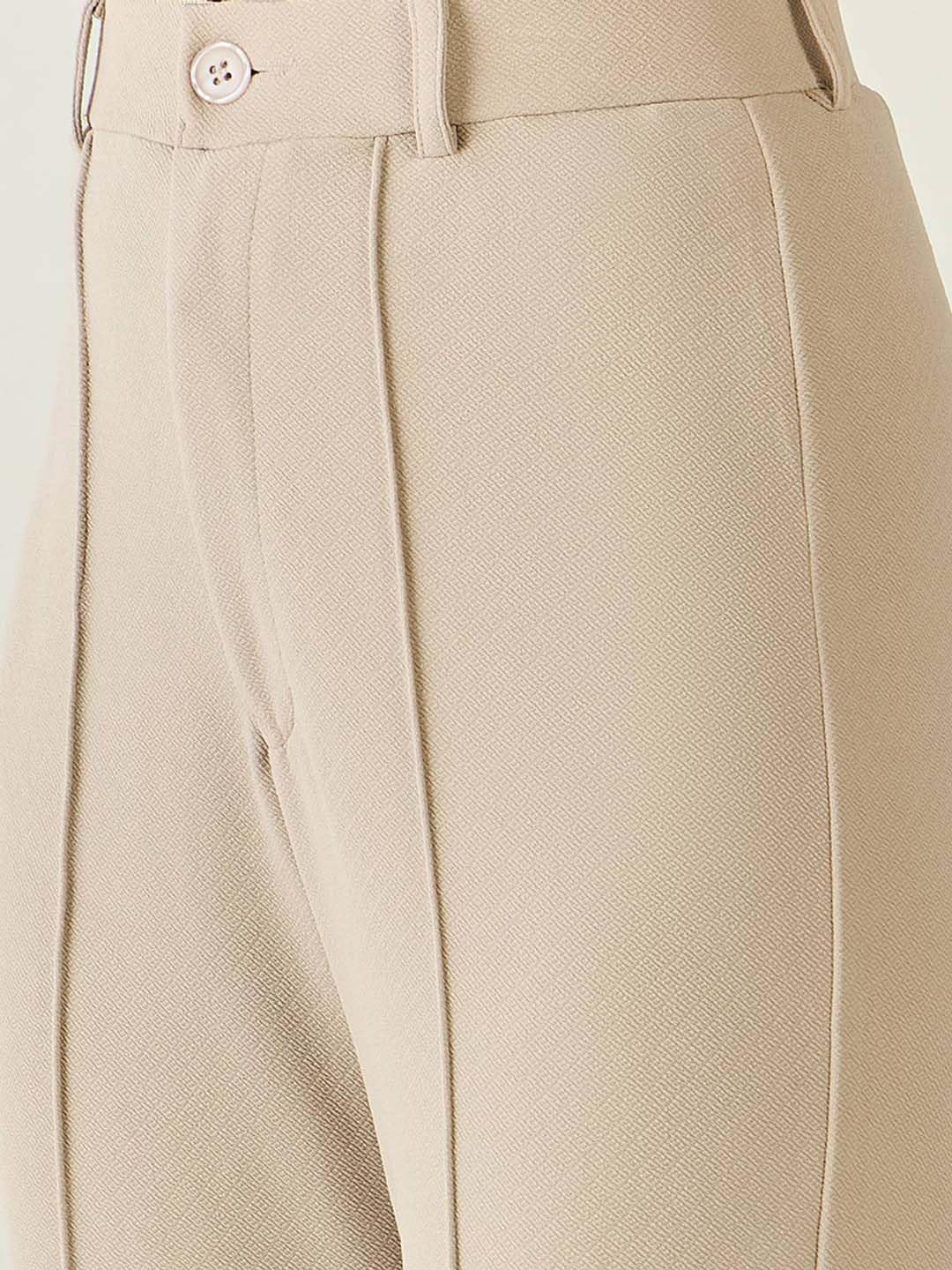 KOTTY Womens Solid Polyester Blend Best Beige Straight fit Trousers (Beige,32)