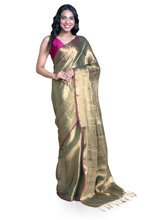 Suta Women's Plain Cotton Blend Saree With Blouse | Green Saree | Festive Saree