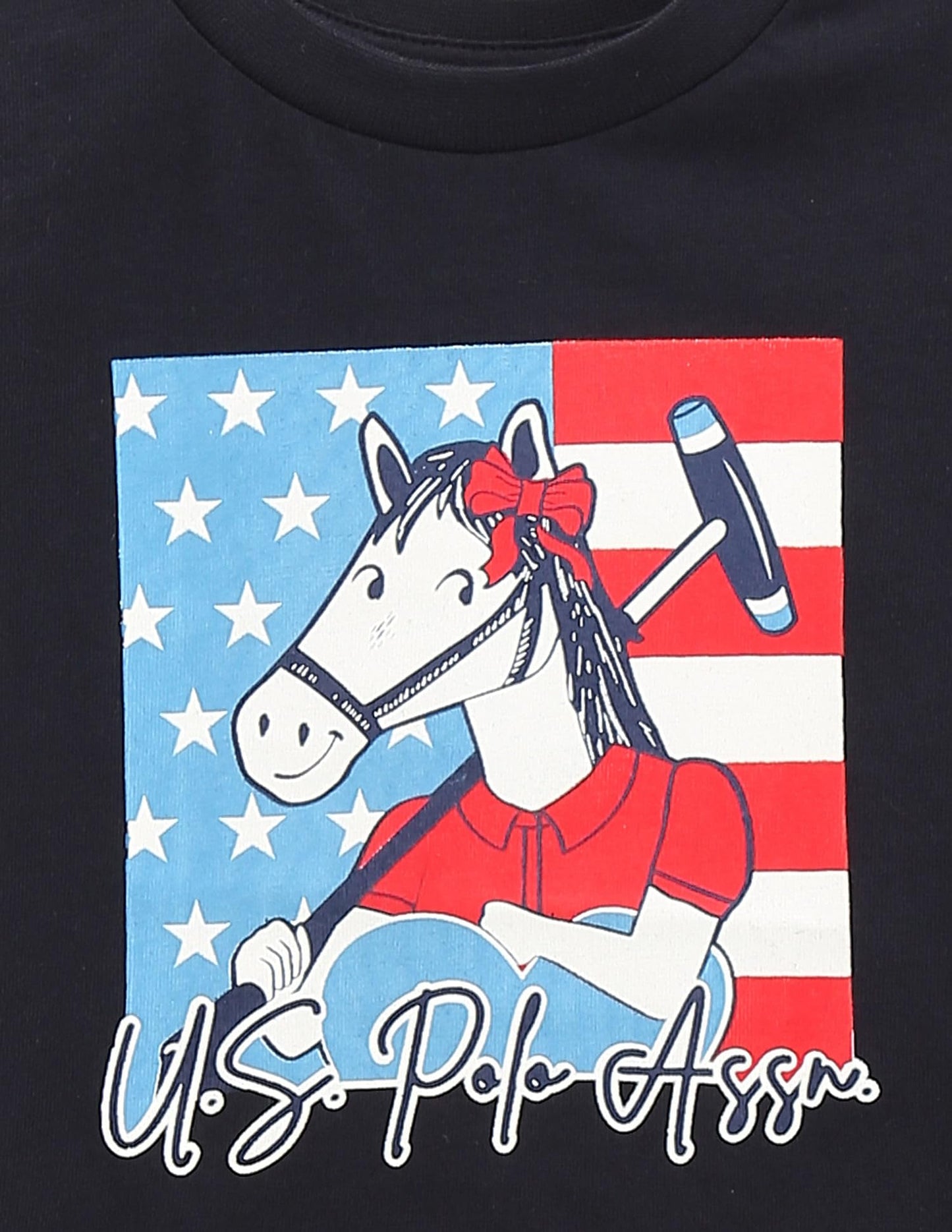 U.S. POLO ASSN. Girls Brand Print Cotton T-Shirt Navy