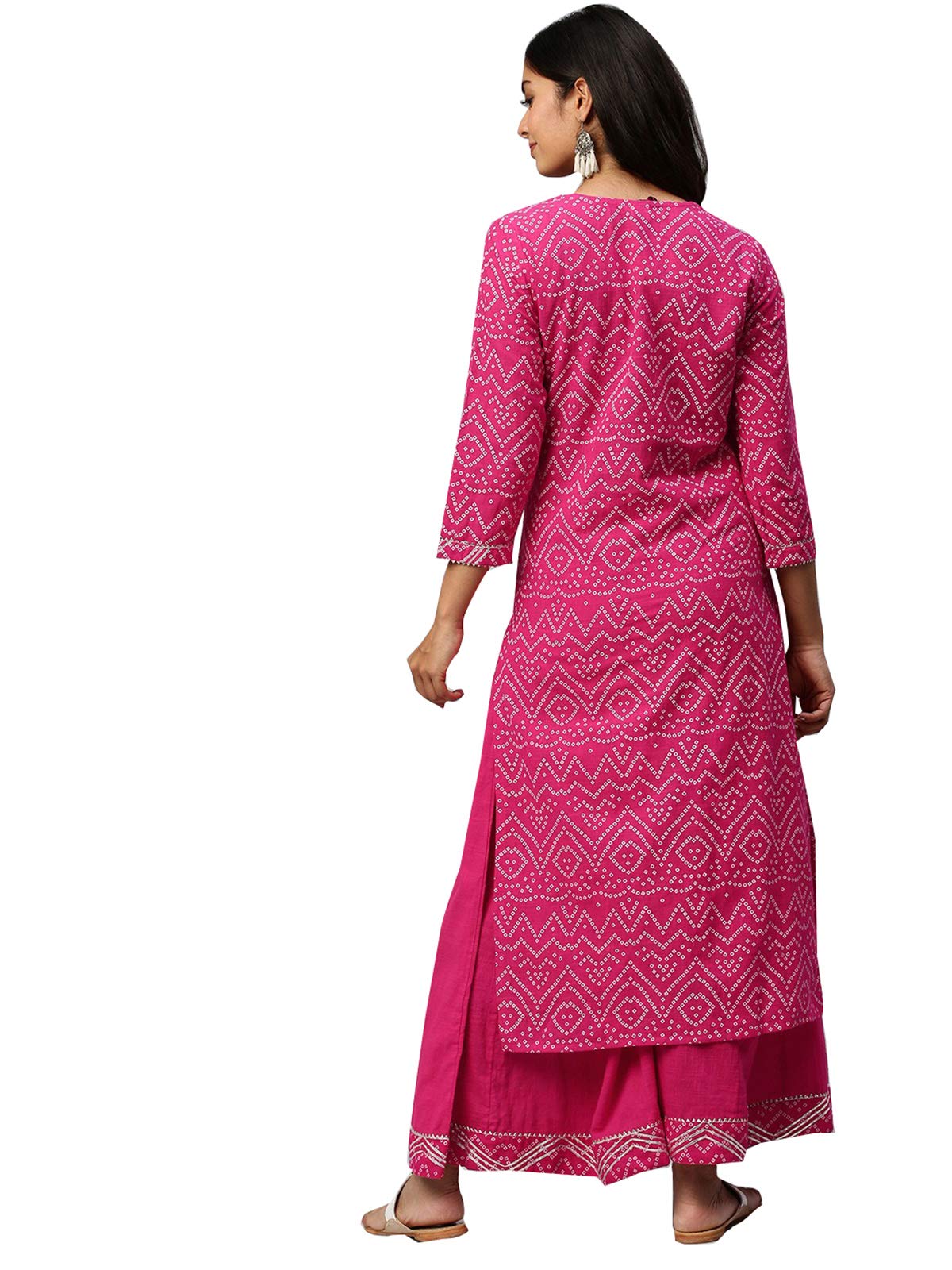 ishin Women's Pure Cotton Printed A-Line Kurta suit set With Palazzo Kurplpramff-846_S_Pink
