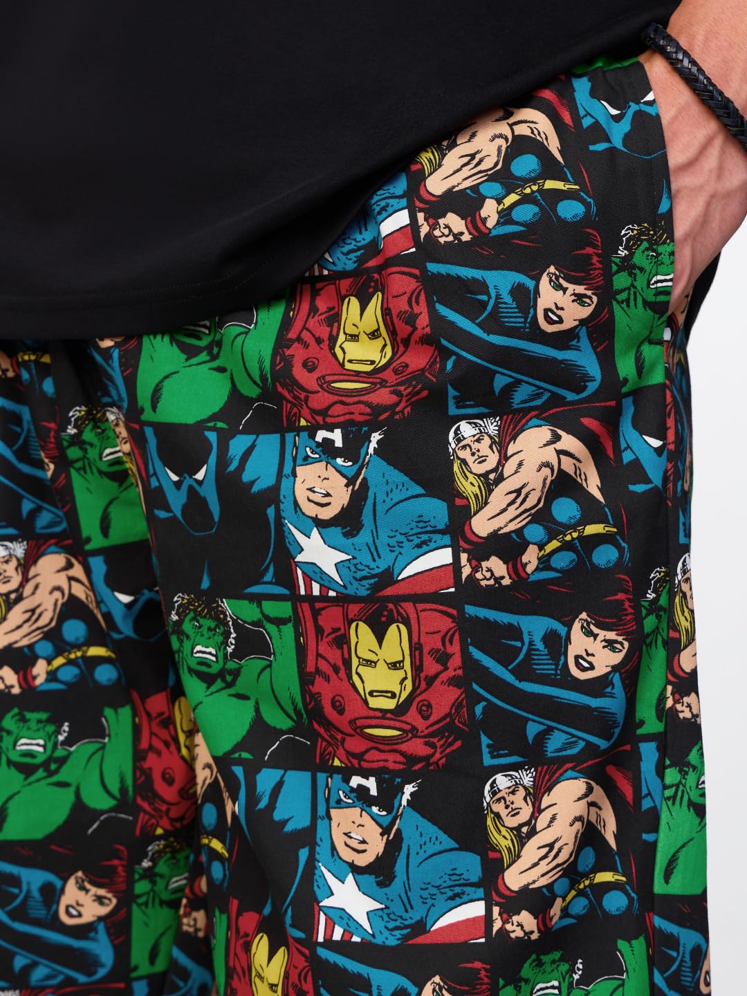 The Souled Store Marvel: Comics Men and Boys Elastic Waistband Black All-Over Print Cotton Regular Fit Lightweight Official Sleepwear Pyjamas