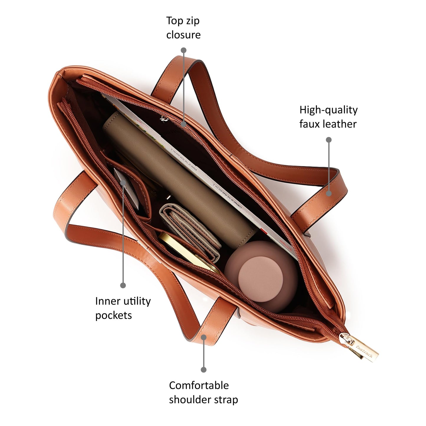 Fastrack Structured Solid Tote Bag for Women, Girls and Ladies with Top Zipper Closure | | Fits Upto 14" Laptop | Totes for Daily Office Use | Ladies Purse Handbag | Totes for Casual Carry