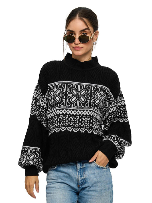 The Souled Store Raven Oversized High Neck Women Knitted Sweater
