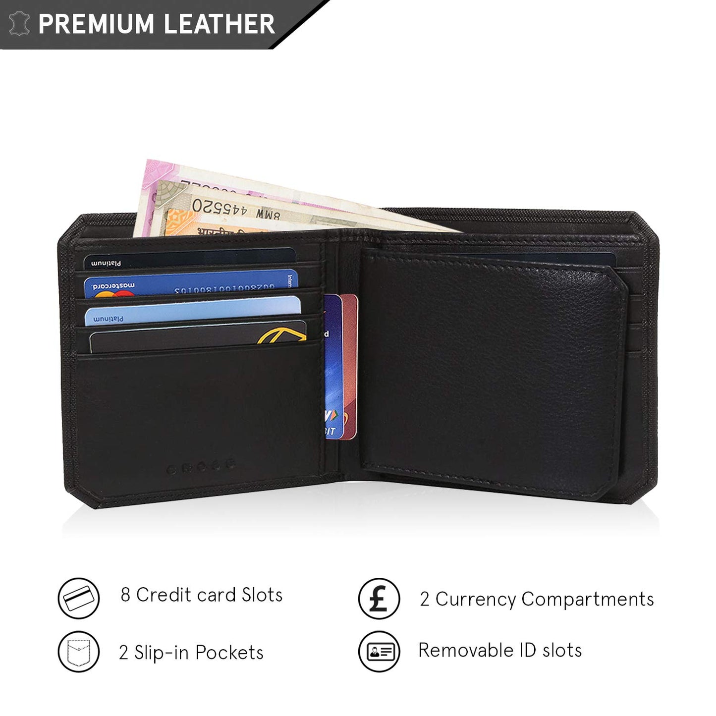 Cross Leather Wallets For Men Latest Gents Purse With Card Holder Compartment, Giftsfor Men -Black