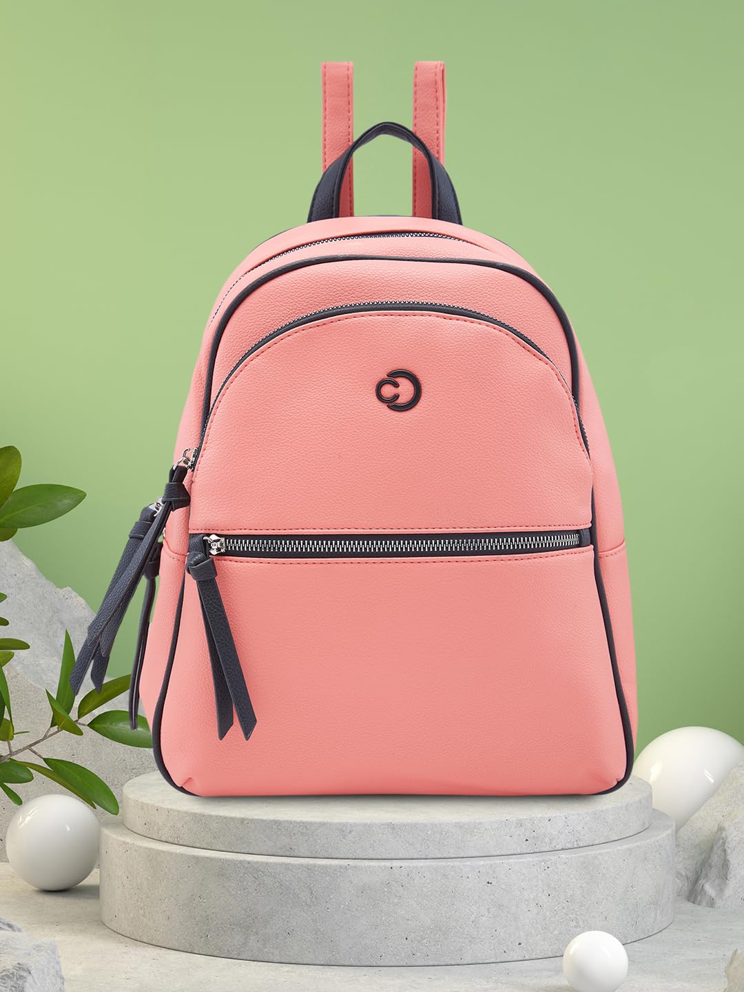 Caprese Mia Casual Backpack, Medium | Fashion Backpack for Women with Multiple Compartments, Adjustable Shoulder Strap, Tassel Key Chain & Secure Zip Closure | for Everyday Outings and Travel (Coral)