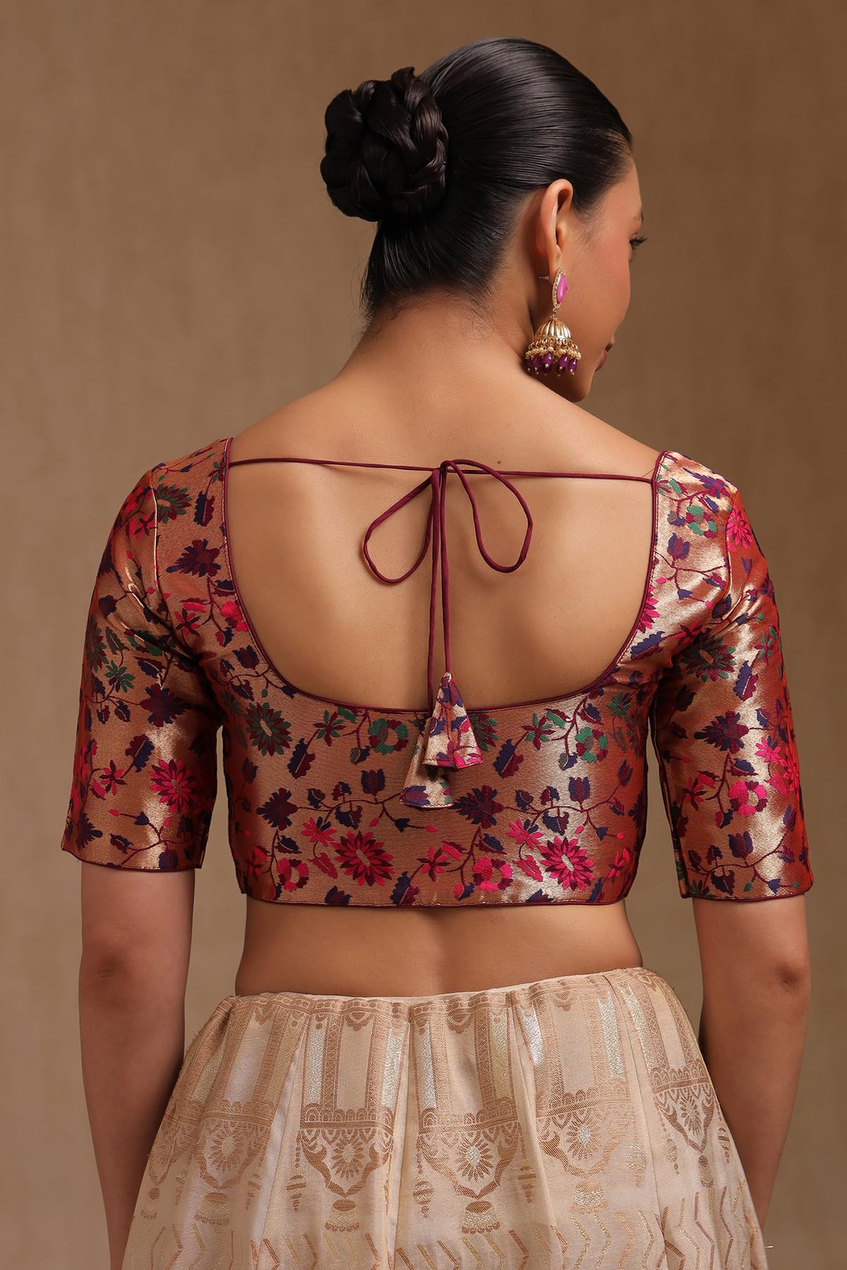 Soch Womens Wine Tussar Floral Print Padded Blouse