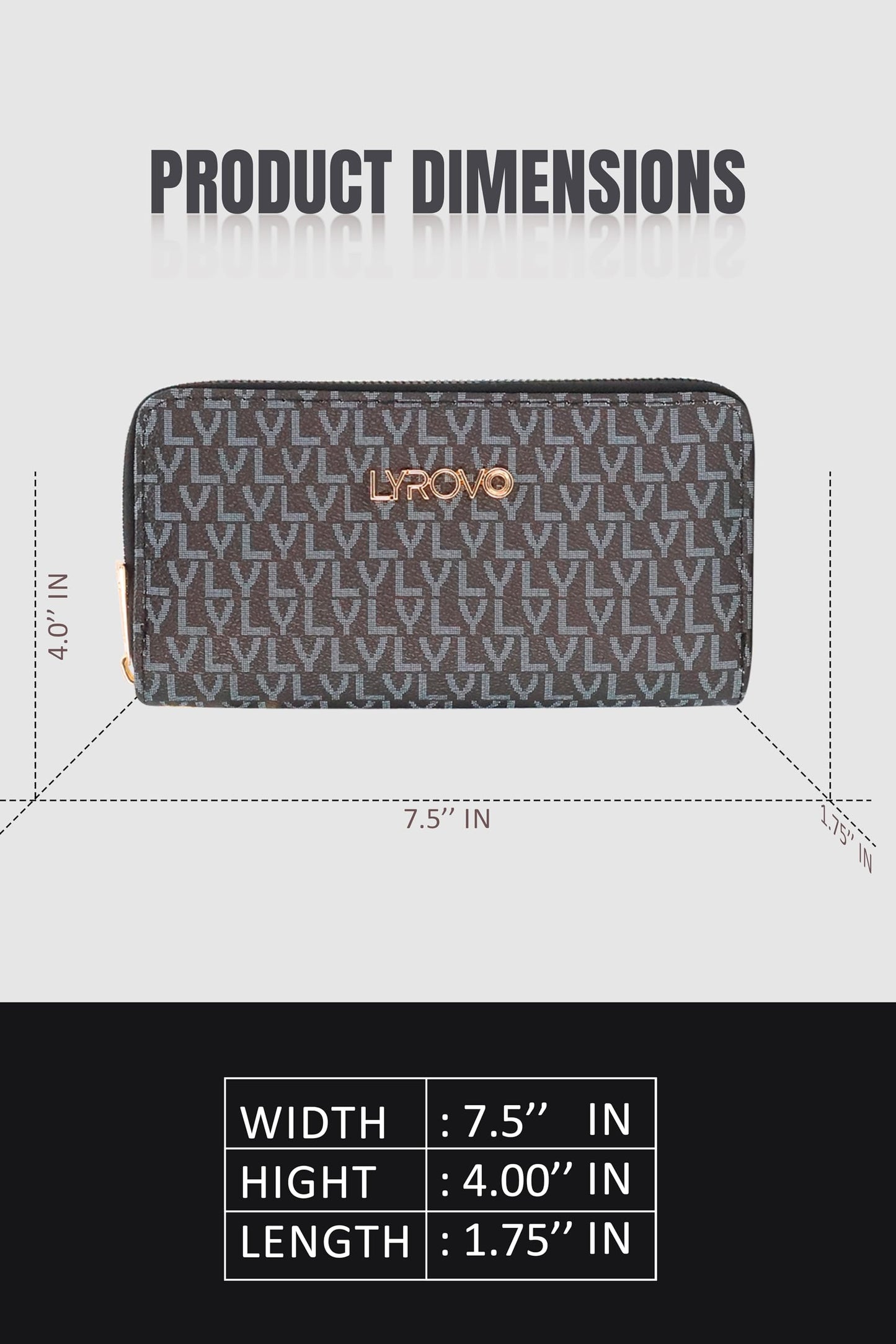 Lyrovo Purse Clutch Wallet for Women - PU Leather Double Zip Card Coin Holder with Wrist Strap (LY, Black)