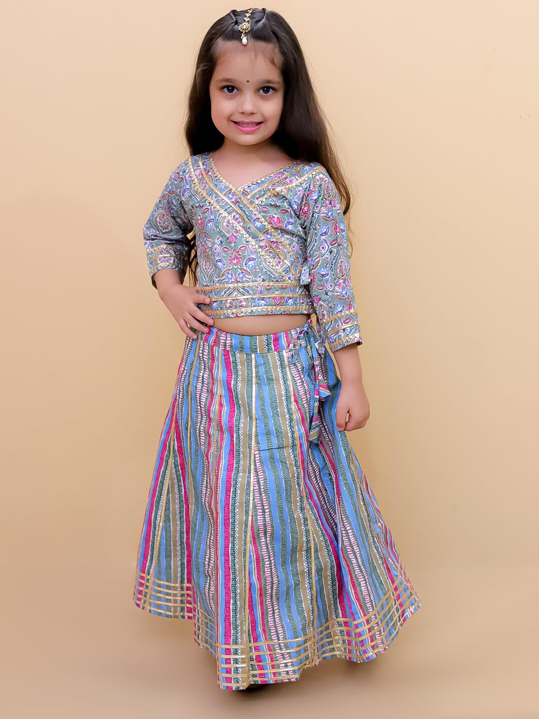 The Mom Store Girls Kurta Lehenga Set Ethnic Wear | Printed | Stylish Kids/baby Kurta for Festivals & Occasions | Cotton | Multicolor Muskaan| 0-6M