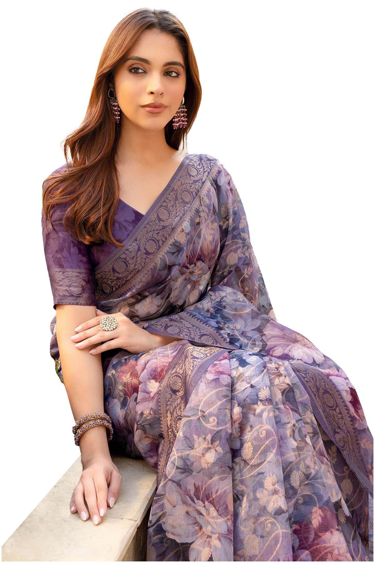 Soch Womens Multicolour Chanderi Floral Print Saree