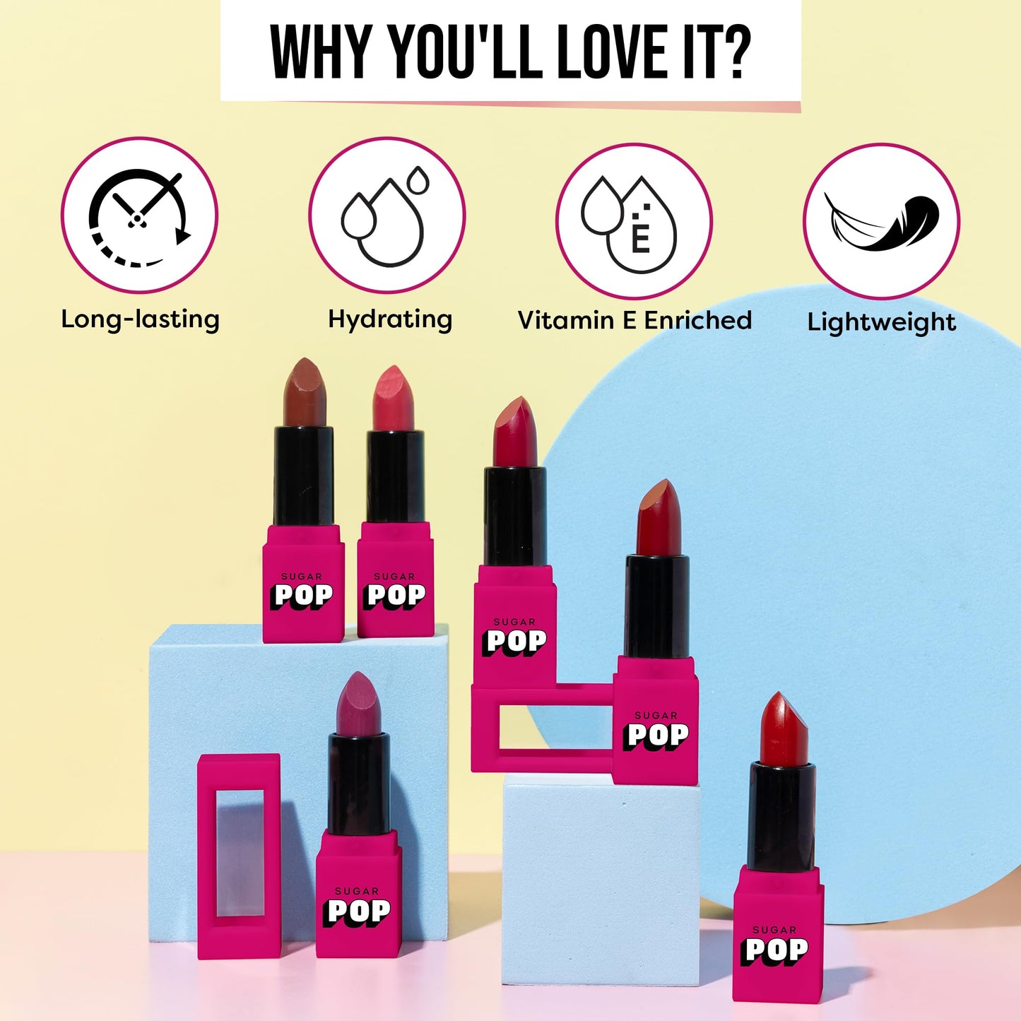SUGAR POP Satin Matte Lipstick 01 Daisy - 3 gms - Satin-matte | Long-wearing | Full Coverage | Hydrating