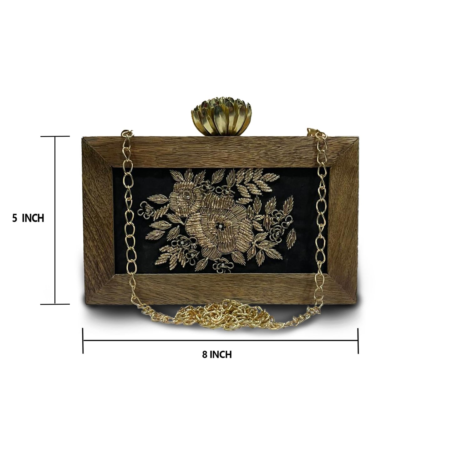 Handmade Crossbody Ethnic Wooden Clutch for Women – Unique Rose Embroidery, Latest Fashionable Purse for Any Outfit