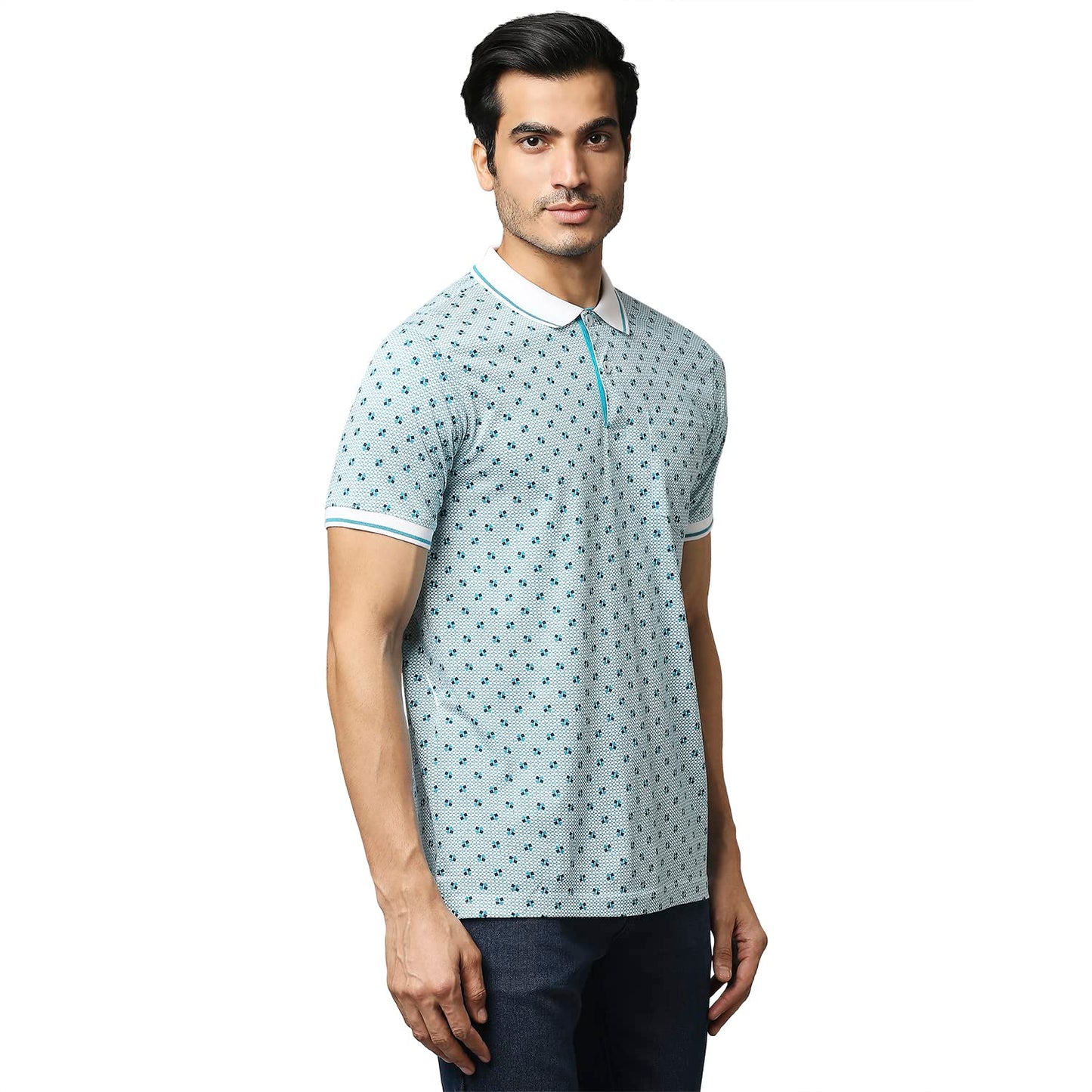 Raymond Men's Half Sleeve Contemporary Fit Medium Blue Casual T-Shirt