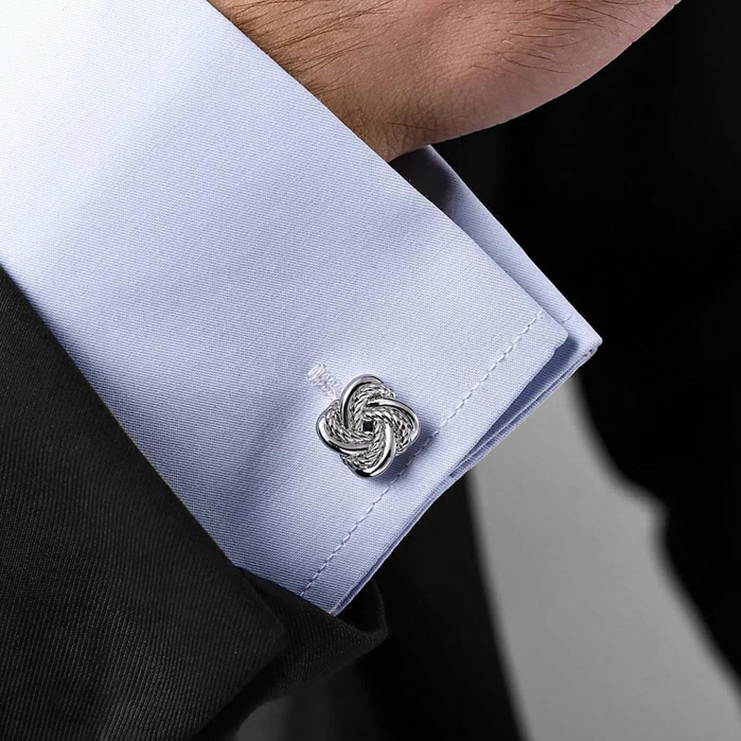 TRUESILVER ACPL Men's Silver Knot Cufflinks | BIS Hallmarked 925 Sterling Silver Double Love Knot Cufflinks | Knotted Silver Cuff-Links Wedding Gift for Men
