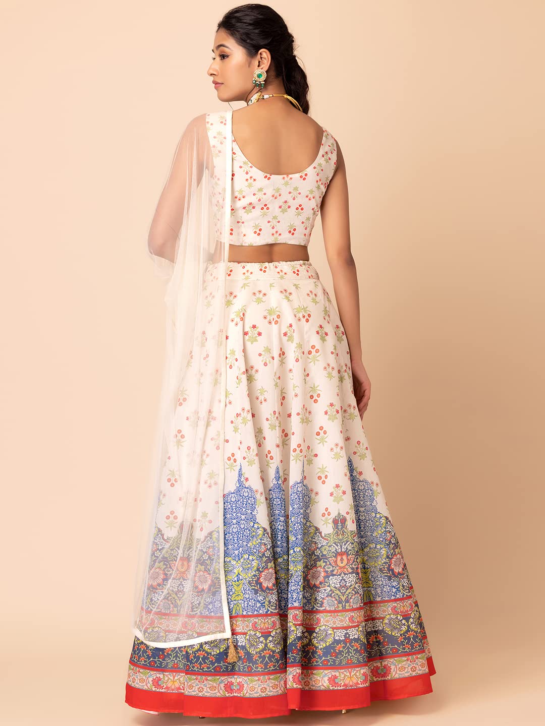 Indya X Samant Chauhan White Floral Print Lehenga With Blouse And Dupatta (Set of 3)