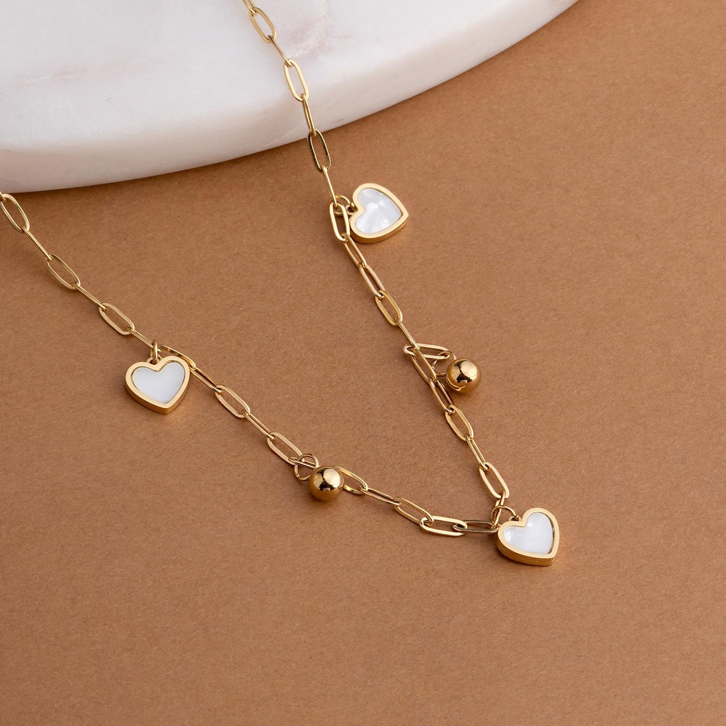 PALMONAS Hearts of Pearl Necklace for Womens - Waterproof & Anti-Tarnish, Gift for Girls & Women