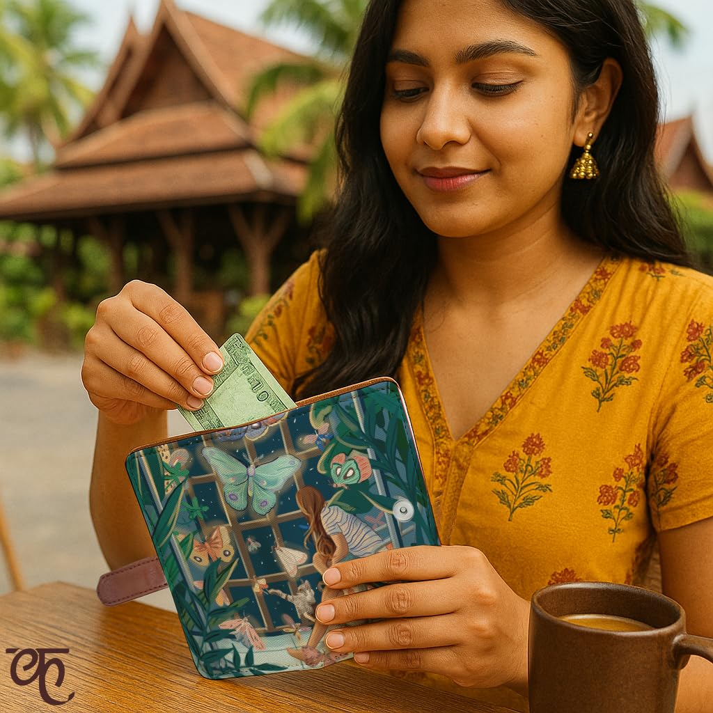 Kalankit Wallet for Woman | Vegan Leather Passport Wallet for Women | Bi-Fold Long Purse for Women Wallet, Birthday Gifts for Women, Passport Holder | Night Magic