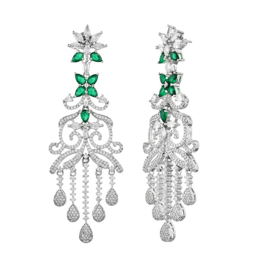 Voylla Sparkling Elegance Dazzling American Diamond Teardrop Dangler Earrings|Dangler Earrings For Women|American Diamond Earrings For Women|Long Earrings For Women|Gift For Her|Gift For Sister|