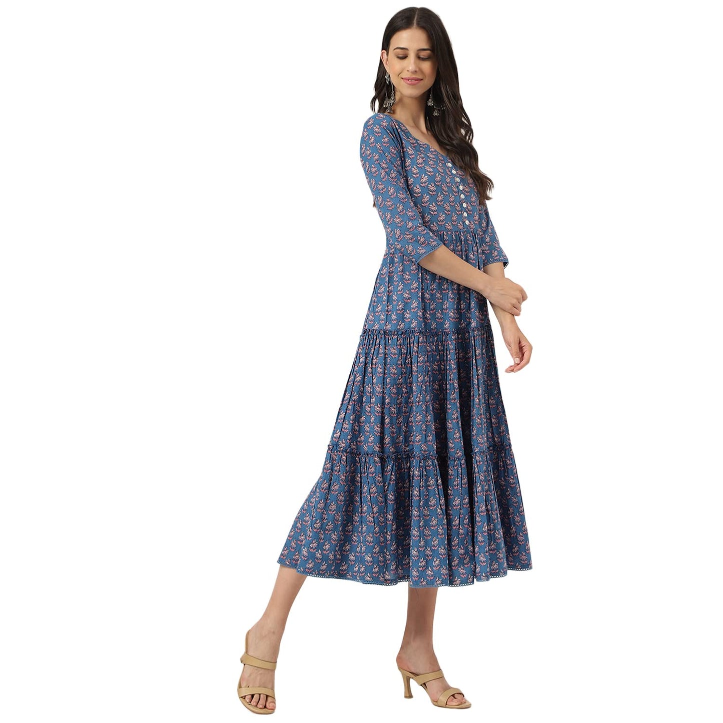 Divena Blue Floral Printed Long Dress