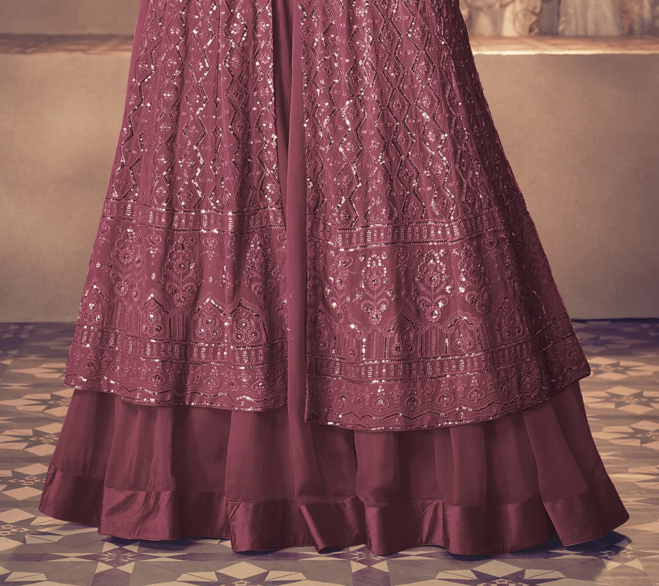 RUDRAPRAYAG women's Heavy Faux Georgette Anarkali Gown with Embroidered and Sequence work (Semi Stitched,Pink)