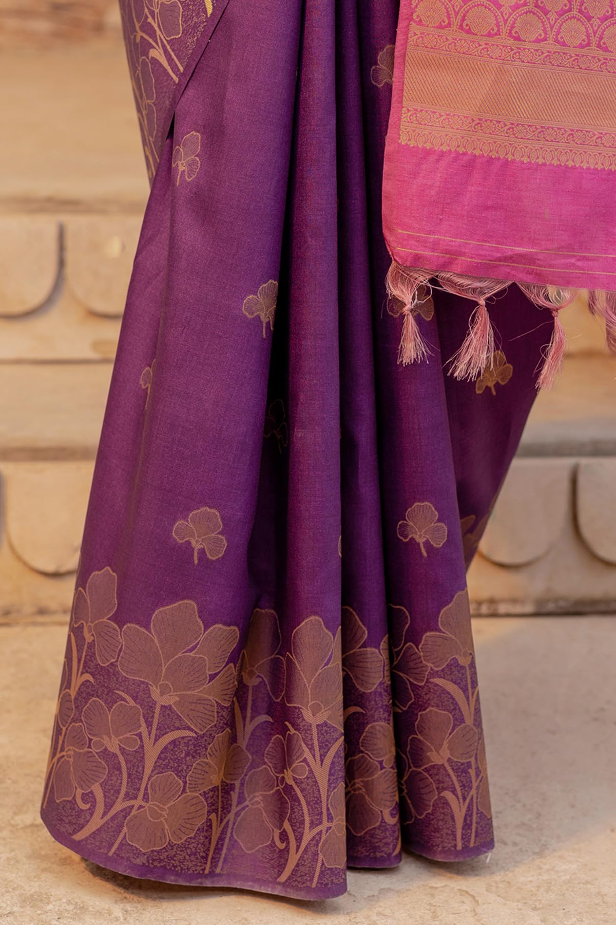 Soch Womens Purple Tussar Zari Woven Saree With Zari Woven
