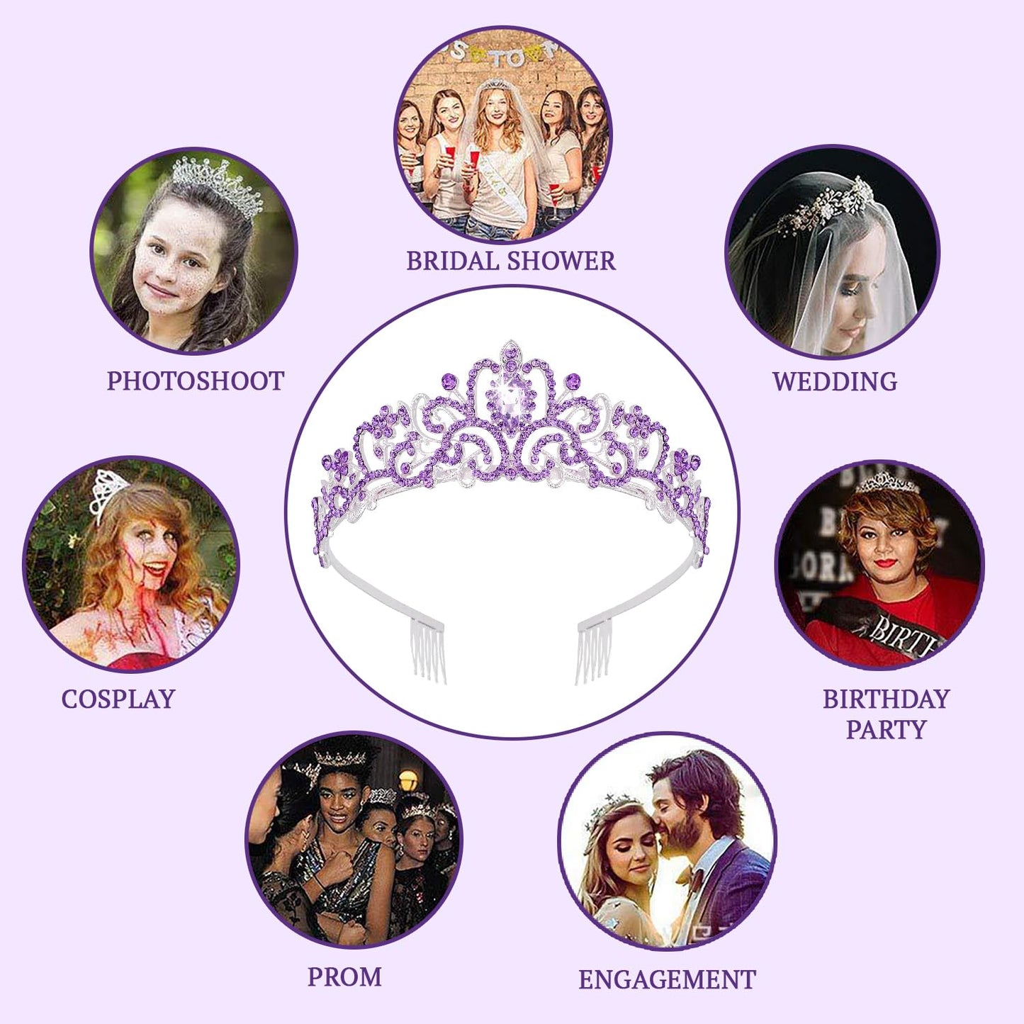 SYGA Bridal Princess Girl Tiara and Rhinestone Crown Headband Hair Accessories for Women Wedding Ceremony Party (Silver Plating + Purple)