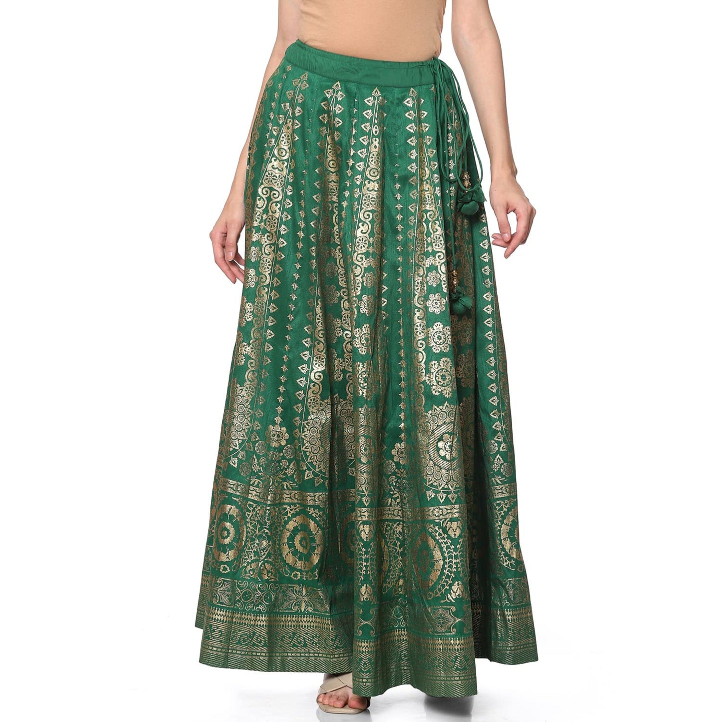 BIBA Women Printed Flared Mix and Match(SKIRTS/T18595_Green_L)