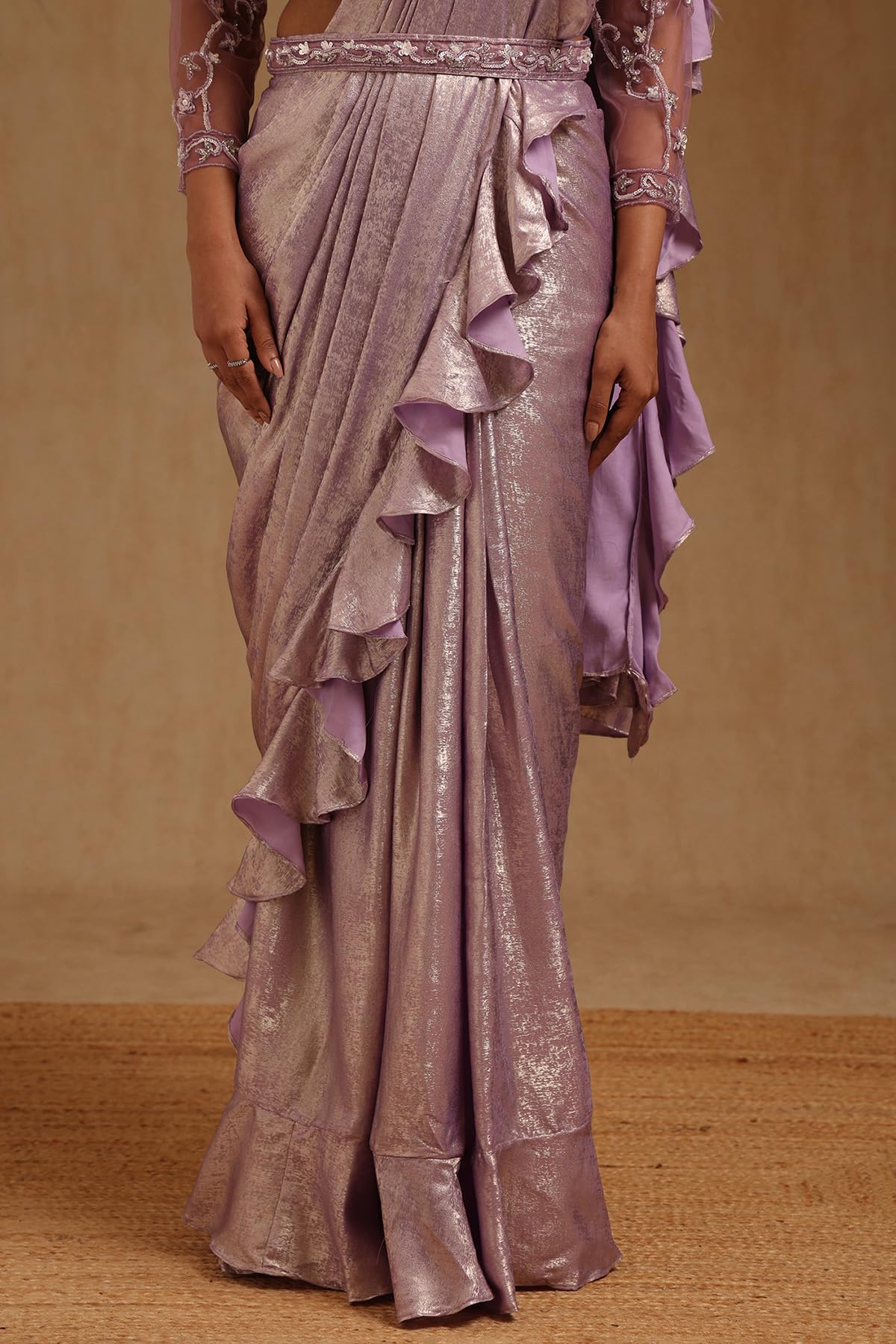 Soch Womens Lavender Fendy Tissue Solid Ready to Wear Saree