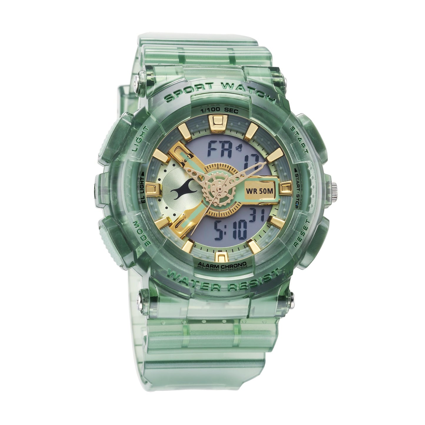 Fastrack StreetStyle Ana Digi Analog Digital Digital Dial Translucent Green PU Strap Watch for Guys