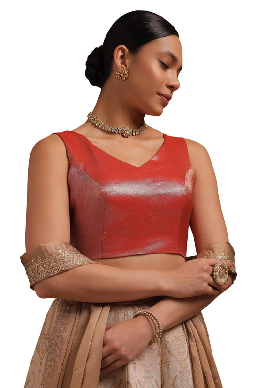 Soch Womens Red Tussar Chevron Print Padded Blouse