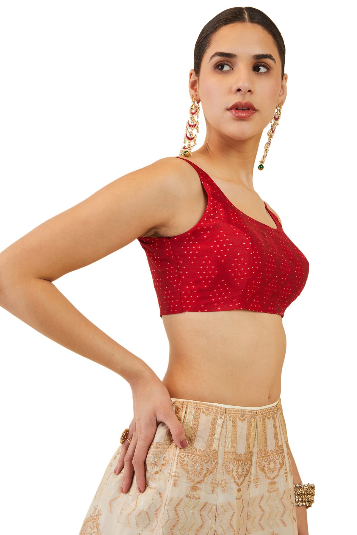 Soch Women Red Art Silk Sleeveless Blouse with Zari Woven Patterns(Red_34)