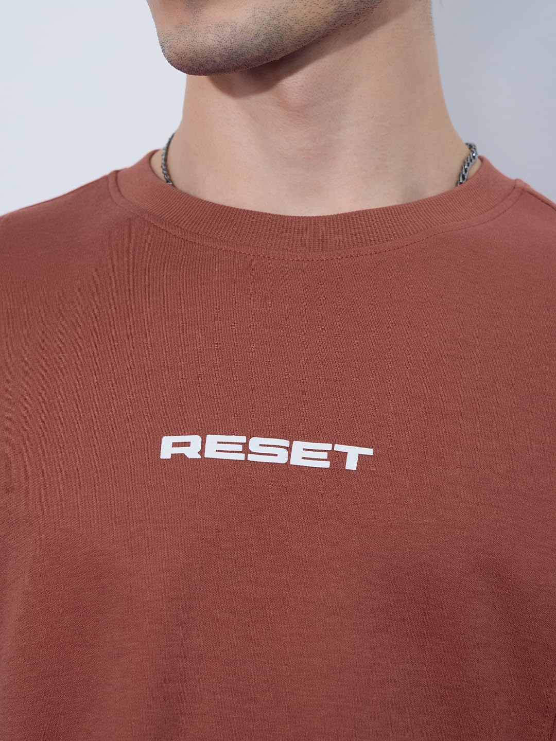 The Souled Store Originals: Reset Men and Boys Short Sleeves Round Neck Brown Solid Cotton Oversized T-Shirts