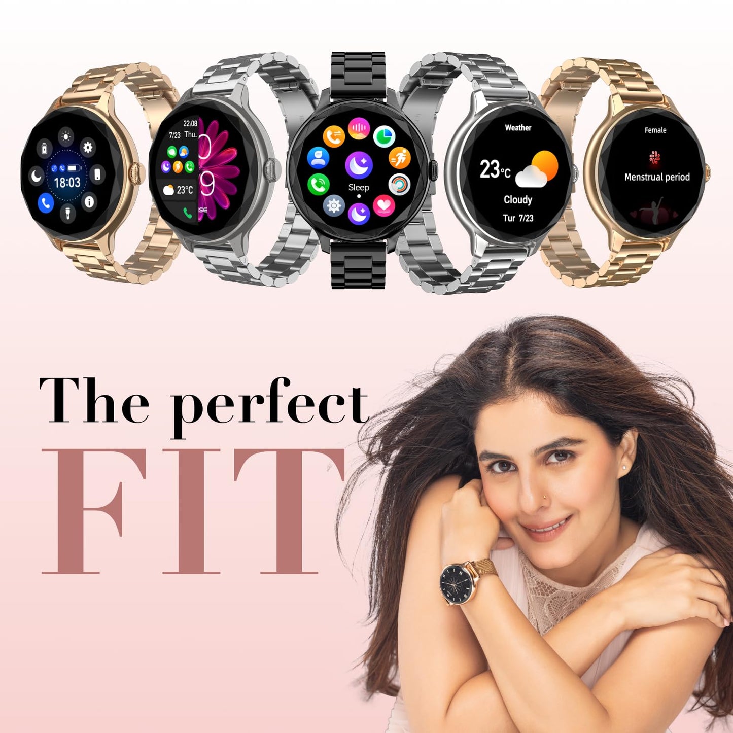 Noise Diva with Diamond Cut Dial, Glossy Metallic Finish, AMOLED Display, Premium Metal Straps, 100+ Watch Faces, Female Cycle Tracker Smart Watch for Women (Metallic Black)