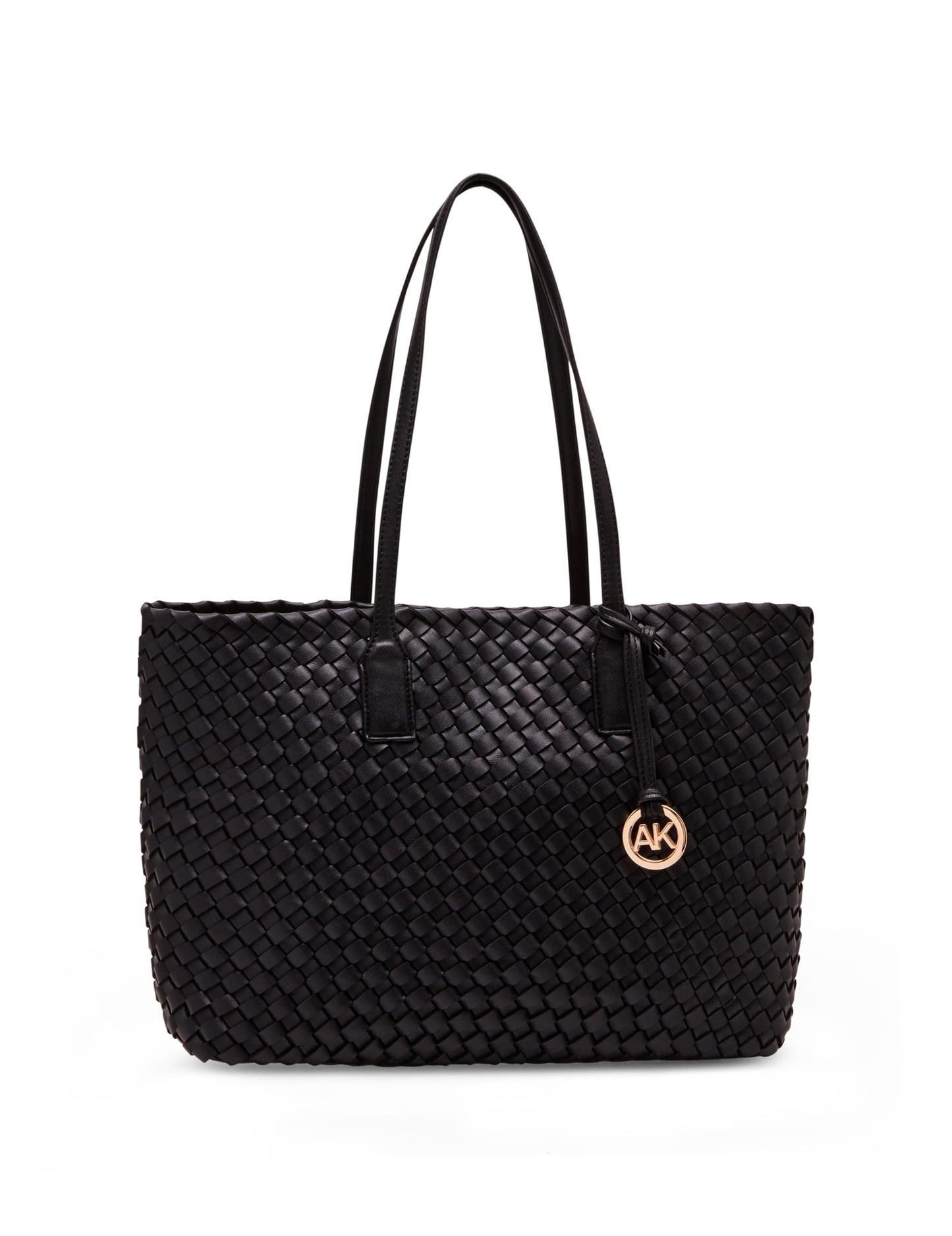 Anne Klein Woven Tote with Pouch, Black, Black, Large