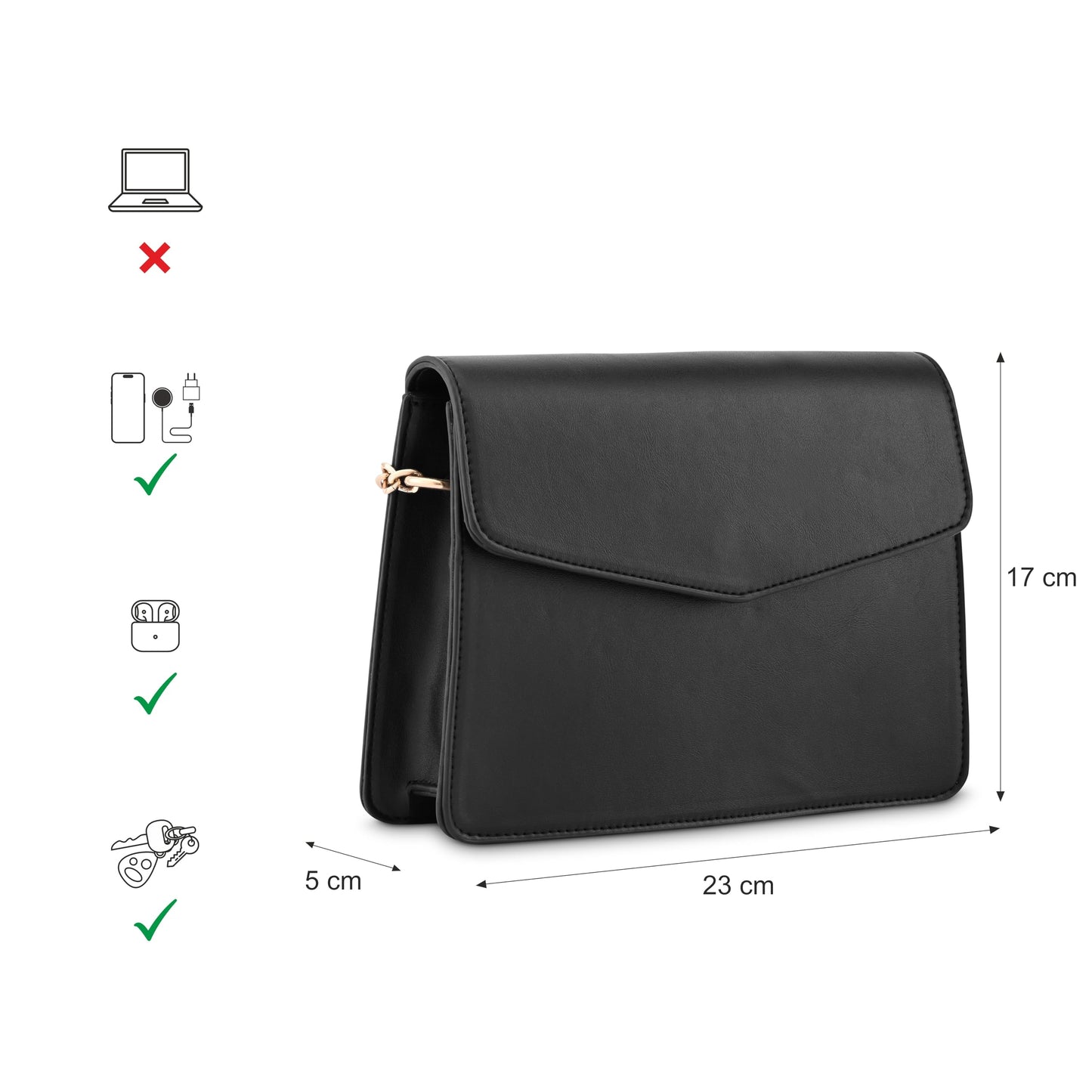 Fastrack Solid Structured Sling Bag for Women, Girls and Ladies | Gold Chain Sling Straps | Ladies Purse Handbag