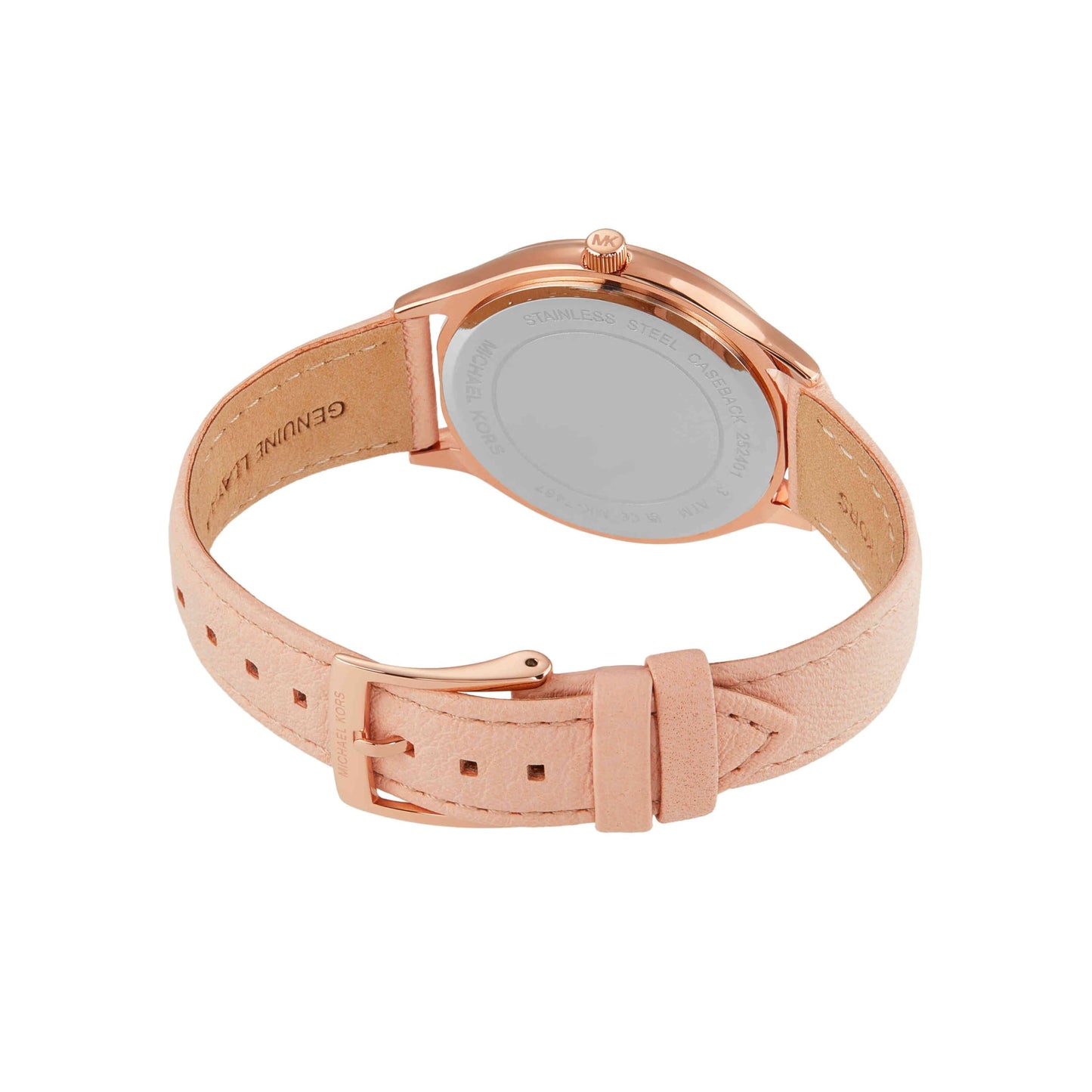 Michael Kors Leather Analog White Dial Women's Watch-Mk7467, Band Color:Rose Gold