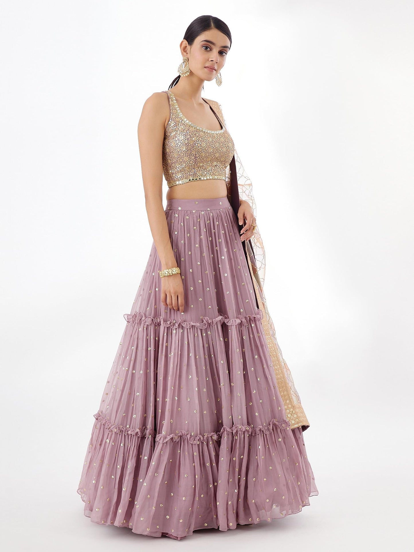 Zeel Clothing Women Georgette Semi stitched Zari Sequins Embroidered Lehenga Choli With Dupatta (5096-Lavender-Latest; Free Size)